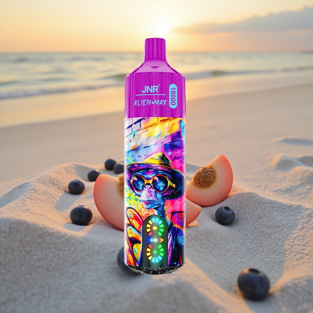 JNR Alien Max 18000 Puffs Vienreizējās lietošanas vape Persiku Zilberu Konfekšu (Smart LED, Dual Mesh Coil, 28ml, Type-C)