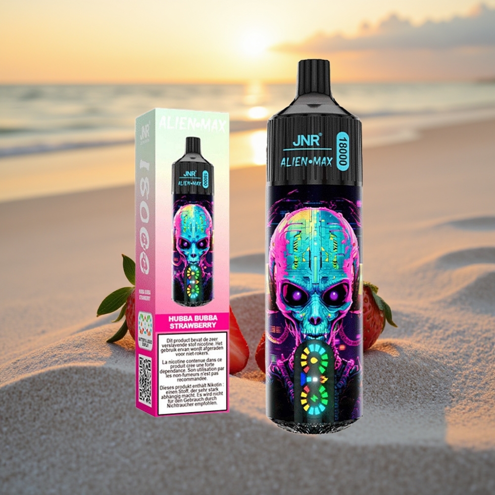 JNR Alien Max 18000 Puffs Vienreizējās lietošanas vape (Smart LED, Dual Mesh, 28ml) Hubba Bubba Zemenes