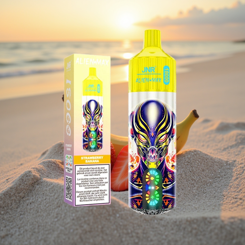 JNR Alien Max 18000 Puffs Vienreizējās lietošanas vape Zemeņu Banāns, LED, Dual Mesh, 28ml, Type-C
