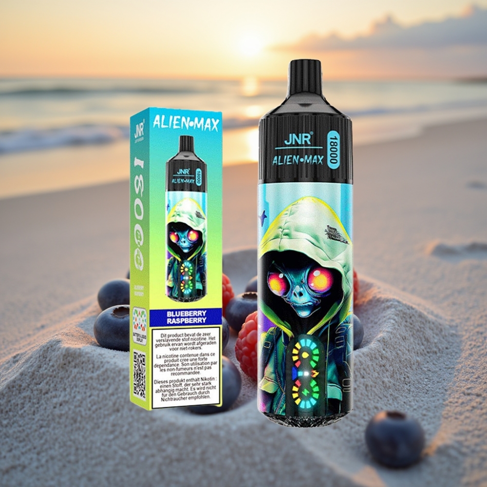 JNR Alien Max 18000 Puffs Vienreizējās lietošanas vape Zemenes Aveņu, LED Displejs, Dual Coil, 28ml