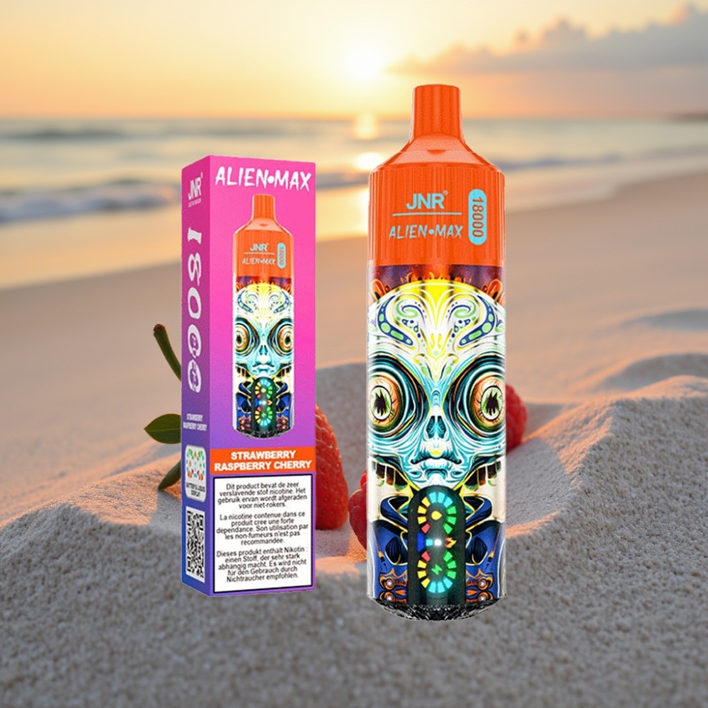 JNR Alien Max 18000 Puffs Vienreizējās lietošanas vape Zemenes Avenes Ķiršu, Smart LED, Dual Mesh, Type-C, 28ml
