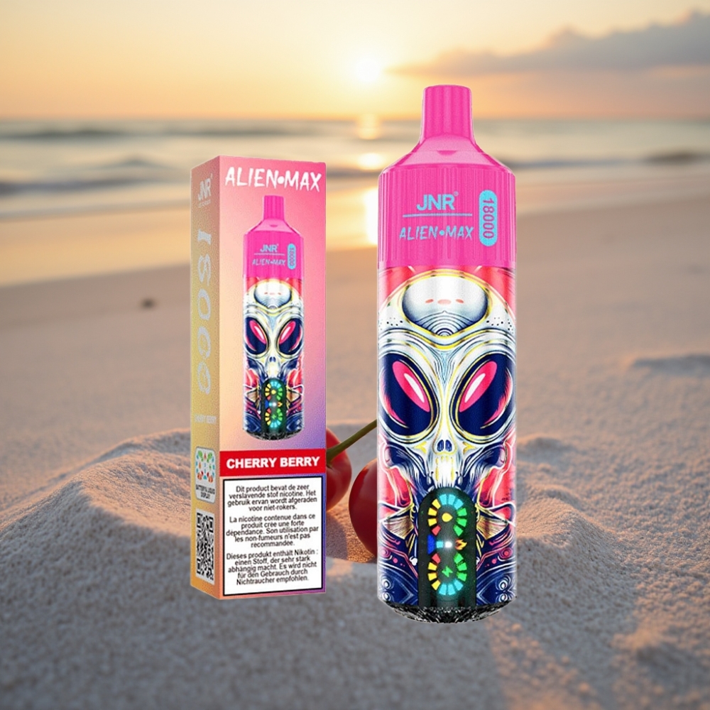 JNR Alien Max 18000 Puffs Vienreizējās lietošanas vape Ķiršu-Ogu, LED Displejs, Dual Coil, 28ml
