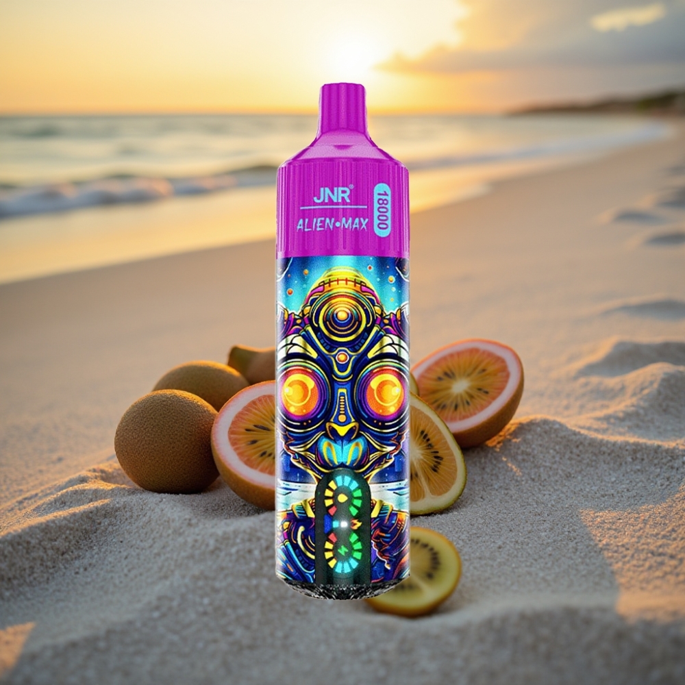 JNR Alien Max 18000 Puffs Vienreizējās lietošanas vape (Ķīvi, Pasiflora, Guava) – LED Displejs, Duālie Mēsli, 28ml E-šķidrums