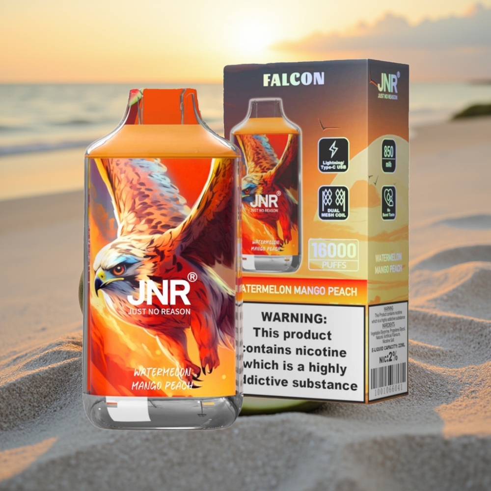 JNR Falcon 16000 Puffs Vienreizējās lietošanas vape Arbūzs Mango Persiks, 850mAh, 22ml, 0%/2% nikotīns