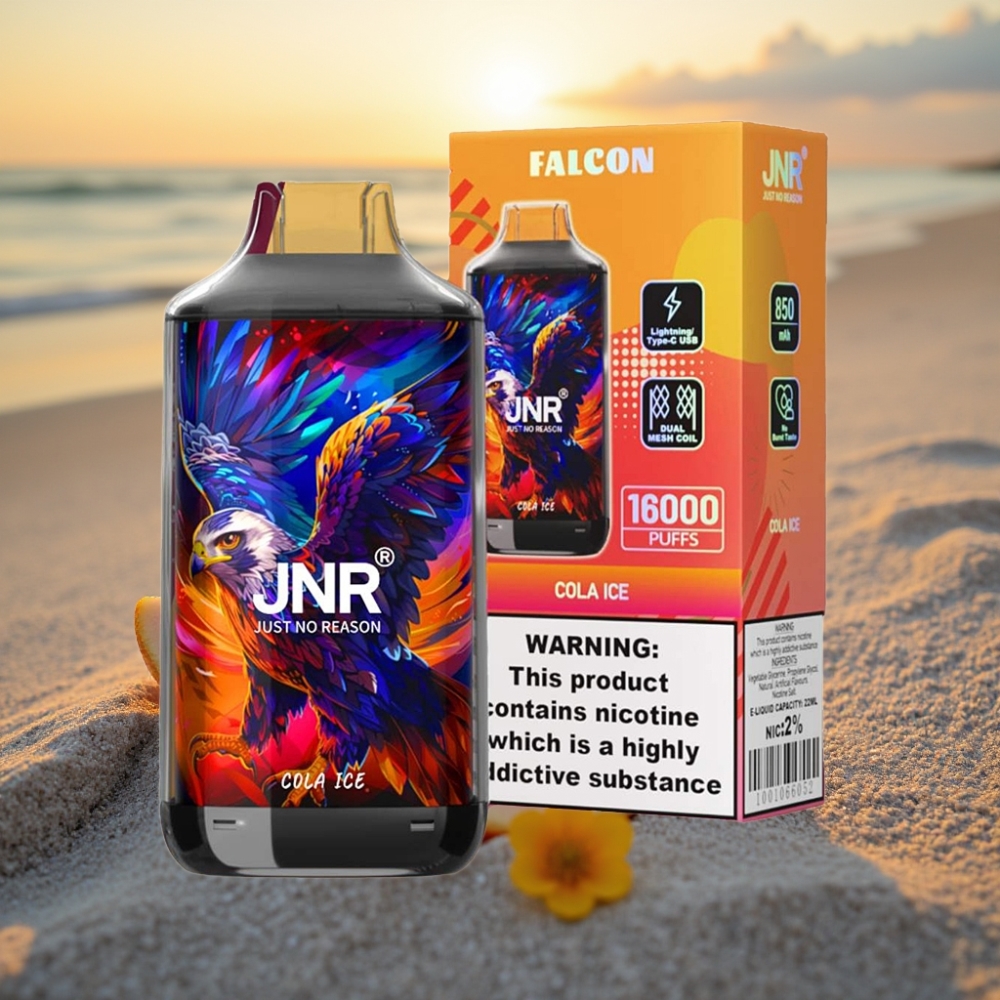 JNR Falcon 16000 Puffs Vienreizējās lietošanas vape Kolas Ledus ar 850mAh/22ml/Dual Mesh Coil/Type C/Smart LED/0%,2%