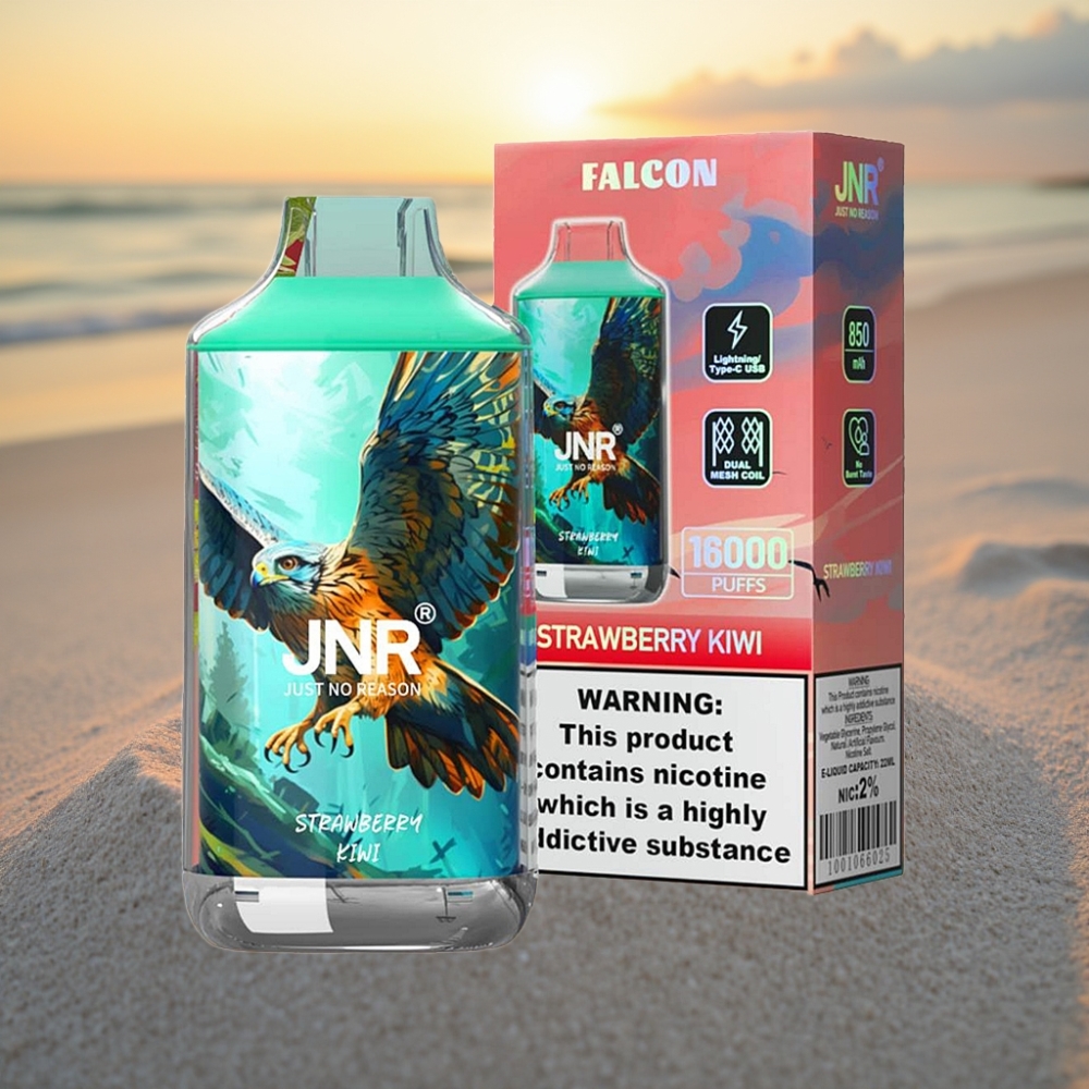 JNR Falcon 16000 Puffs Vienreizējās lietošanas vape Zemeneņu Kivi, 850mAh, 22ml, Dual Mesh Coil