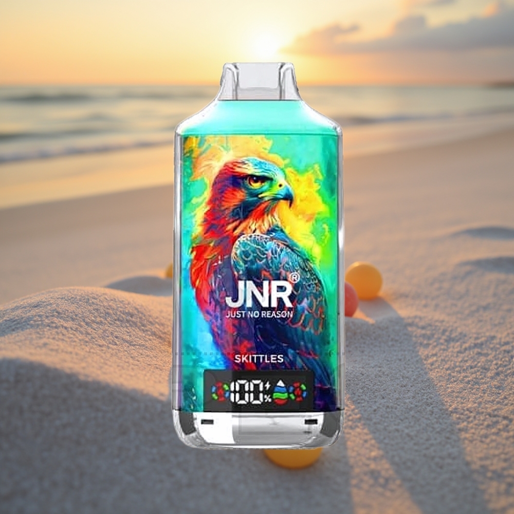 JNR Falcon X 18000 Puffs Vienreizējās lietošanas vape Skittles (18000 Puffs, 750mAh, 24ml, Dual Mesh Coil, Digitālais displejs, Type-C, 0%/2%/5%)
