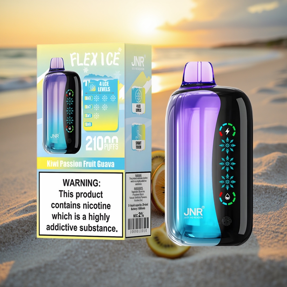 JNR Flex Ice 21000 Puffs Vienreizējās lietošanas vape Kiwi Pašija Guava – Ledus Regulējams, 26ml E-šķidrums, 1.2 Ohm Dual Mesh, Type-C Uzlāde