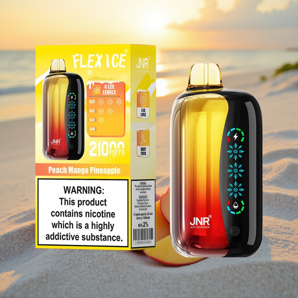 JNR Flex Ice 21000 Puffs Vienreizējās lietošanas vape Persiku Mango Ananāss (Ice Adjustable, 26ml, 1.2 Ohm Dual Mesh)