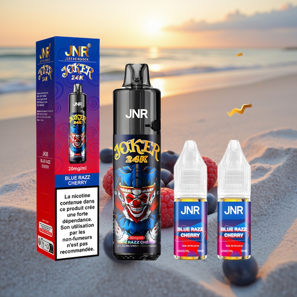 JNR Joker 24K Pūti Vienreizējās lietošanas vape Zilā Aveņķiršu 2+10ml Pods 800mAh 2% Nikotīns