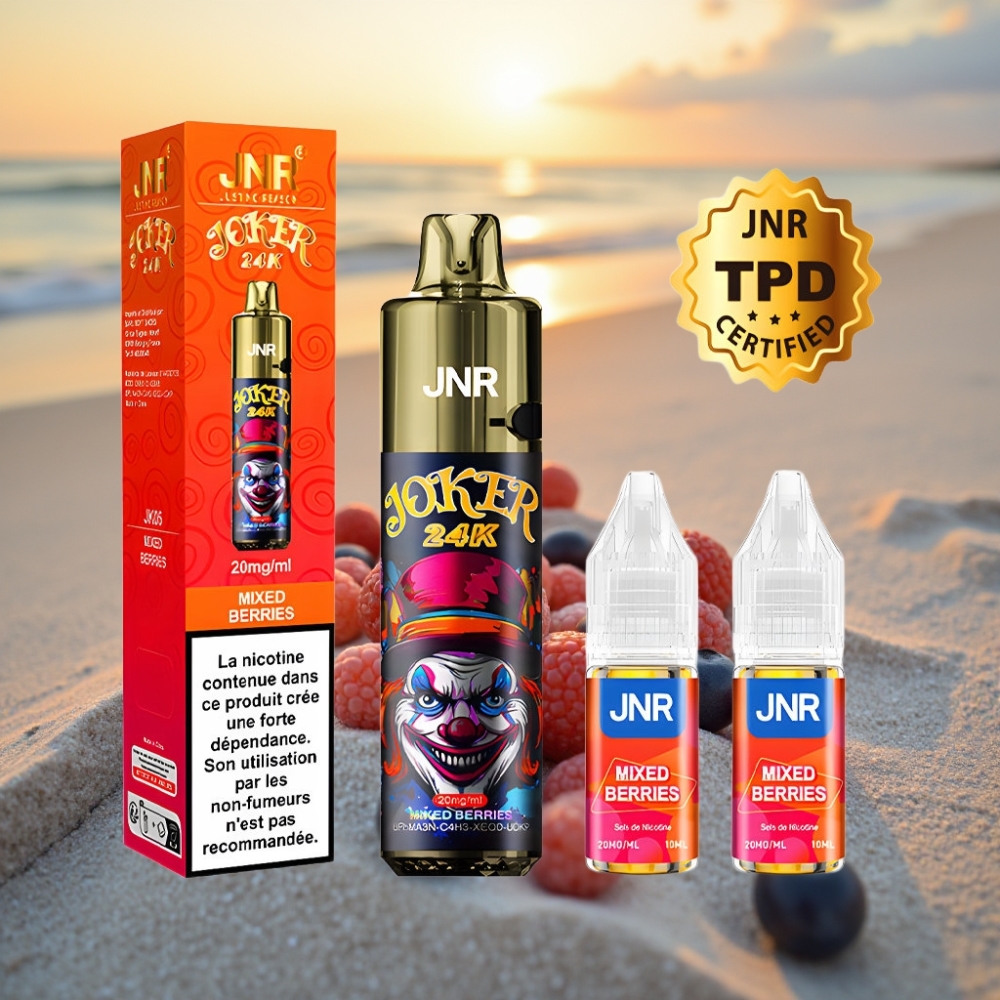 JNR Joker 24K Puffs Izmēģināmais Veips Jauktās Ogles, 800mAh, 2+10ml, 2% nikotīna