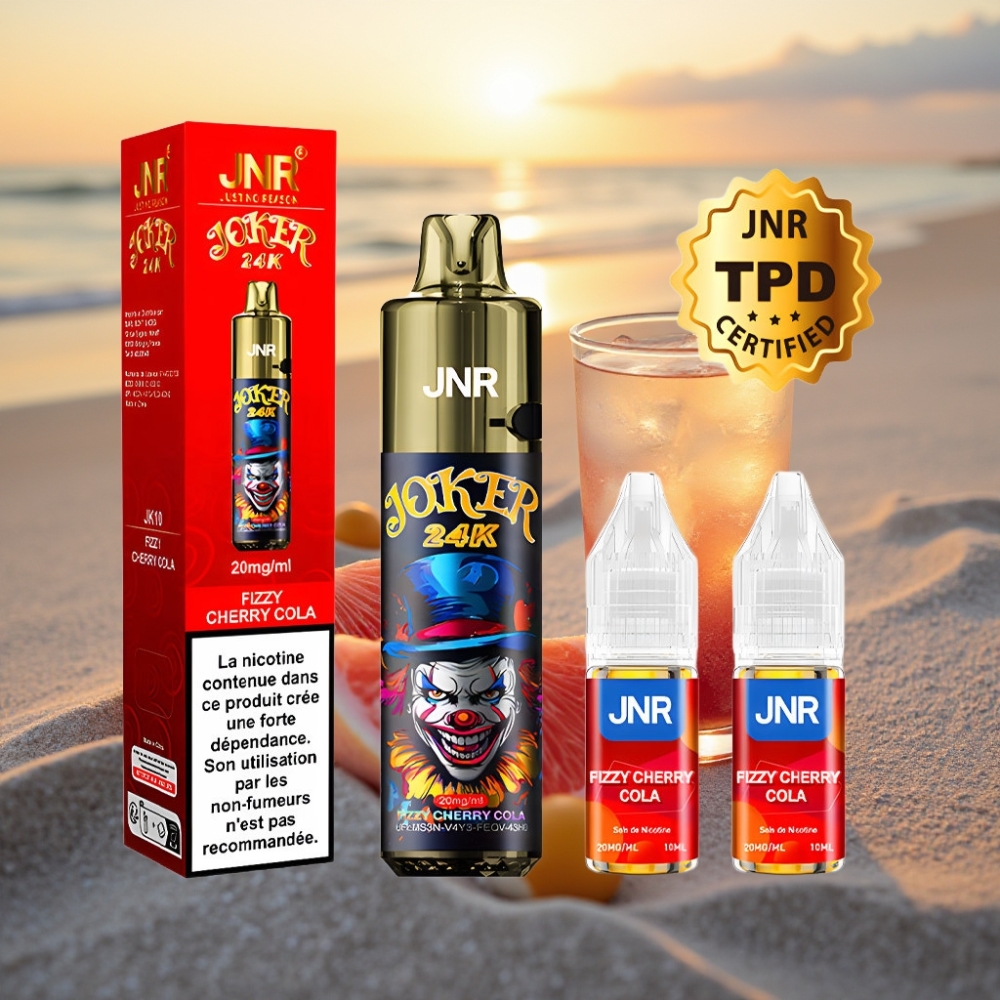 JNR Joker 24K Puffs Vienreizējās lietošanas vape Dzirkstošā Kiršu Kola, 2+10ml, 800mAh, 2% nikotīna