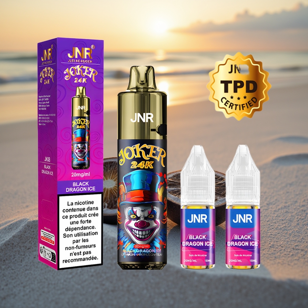 JNR Joker 24K Puffs Vienreizējās lietošanas vape Melnais Pūķa Ledus, 2+10ml, 800mAh, Type-C
