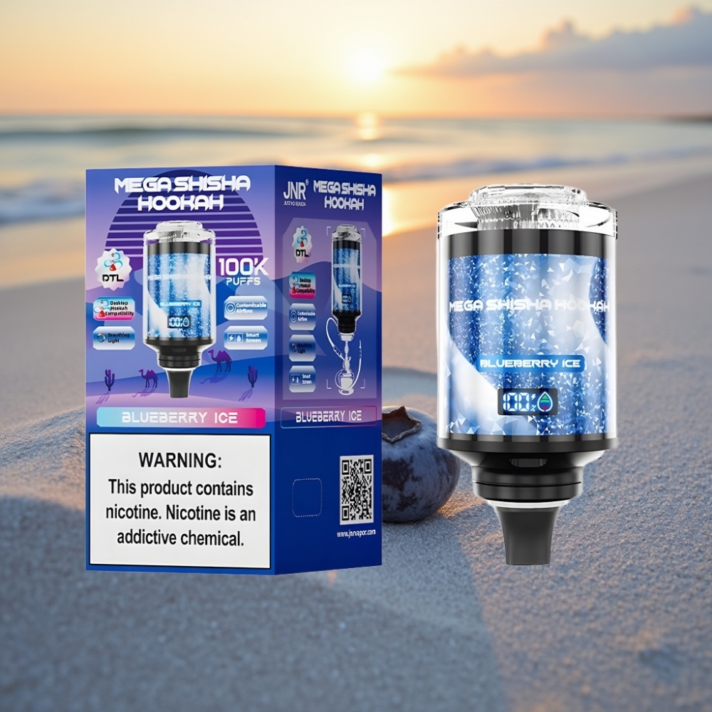 JNR Mega Shisha Hookah 100K 60ml 2200mAh Type-C Zilā Gaisma Mellenes Ledus