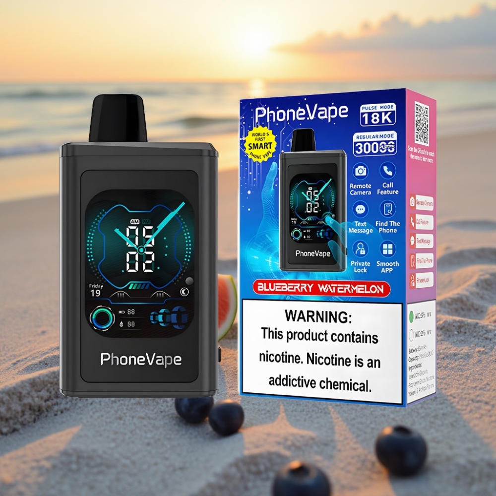 JNR PhoneVape 30000 pūšu Vienreizējās lietošanas vape Zemenes Arbūzs, 850mAh, Type-C, Turbo, Apps, Ekrāns