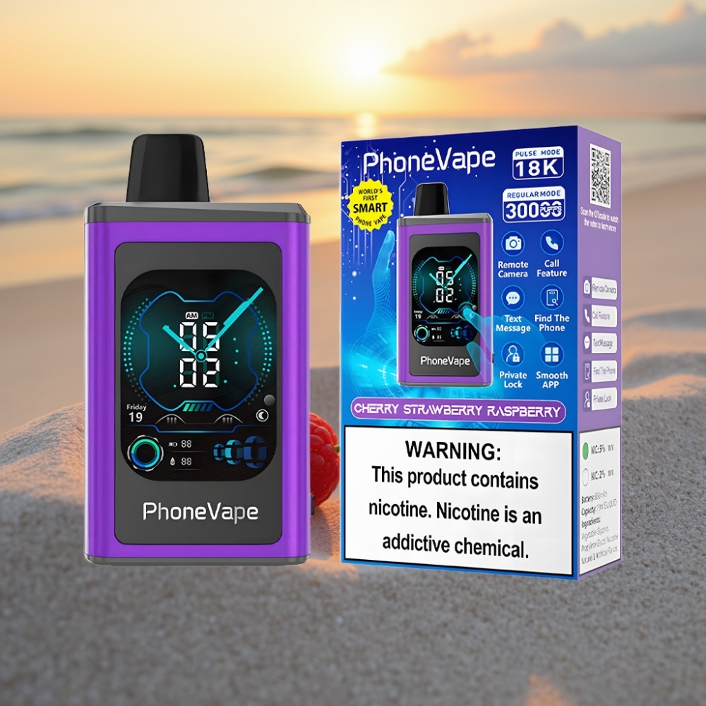 JNR PhoneVape 30000 puffs Atjaunojamais Vāpētājs (Ķiršu Zemeņu Avenes) 850mAh Type-C, Turbo, Adjustable Airflow, App, 2%/5%