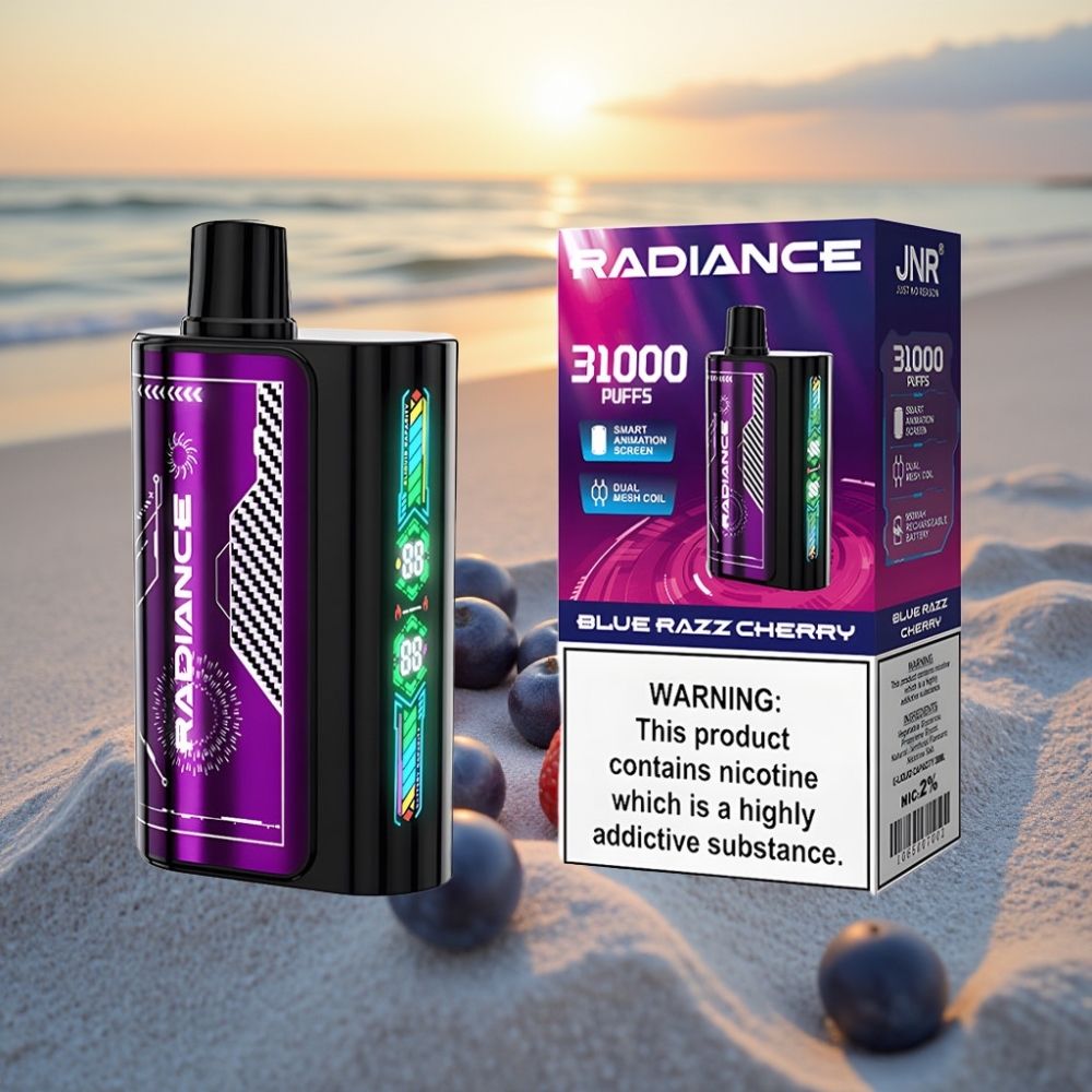 JNR Radiance 31000 Pūfu Vienreizējās lietošanas vape ZILĀ AVEŅU ĶIRŠU, 28ml, 950mAh, Type-C