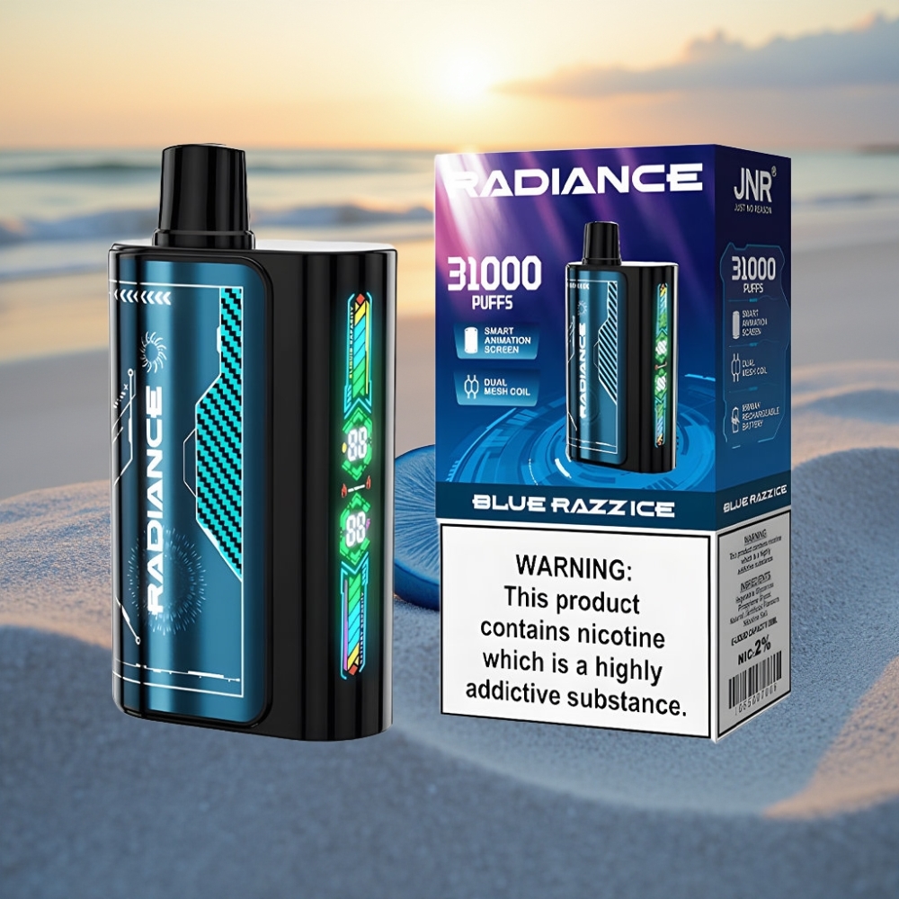 JNR Radiance 31000 Pūšu Vienreizējās lietošanas vape ZILĀ AVENE LEDUS ar 28ml e-šķidruma, 950mAh bateriju