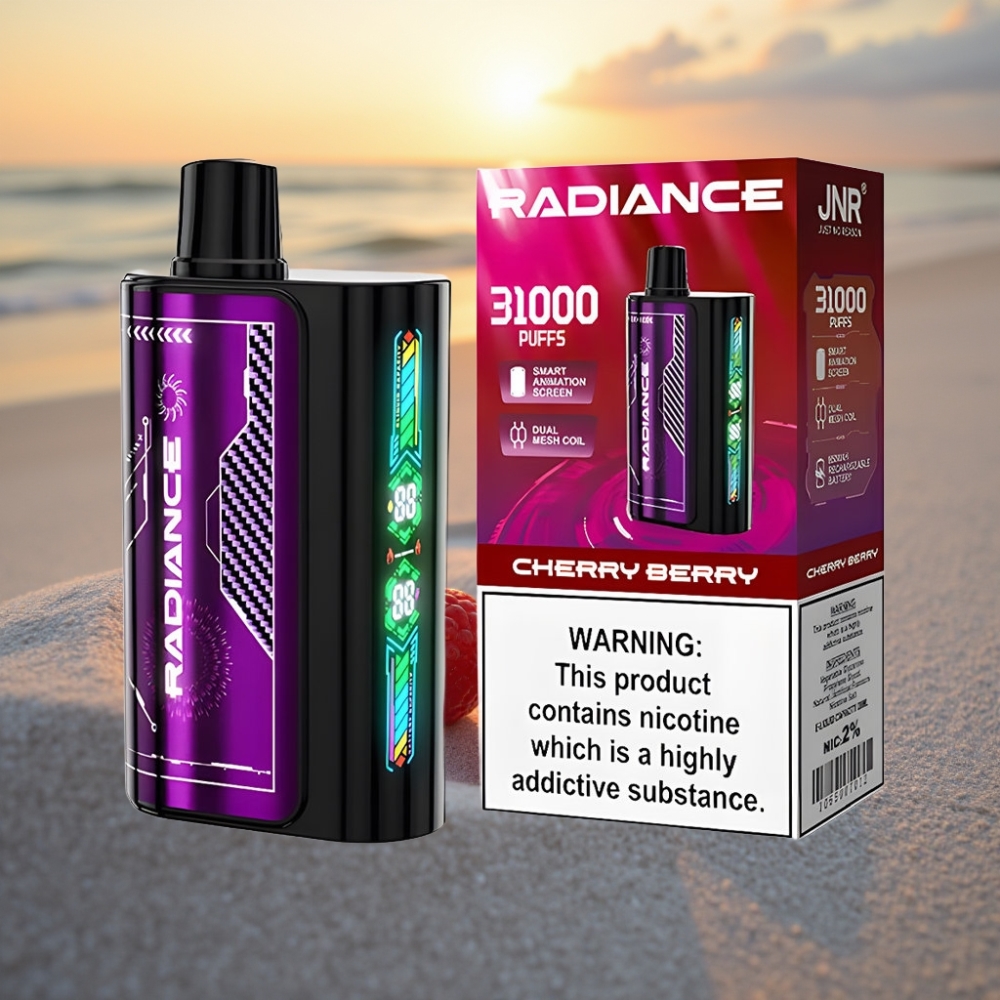 JNR Radiance 31000 Puffs Izmēģināmais Vaps VIŠŅU OGAS 28ml, 2% Nikotīna, Type-C