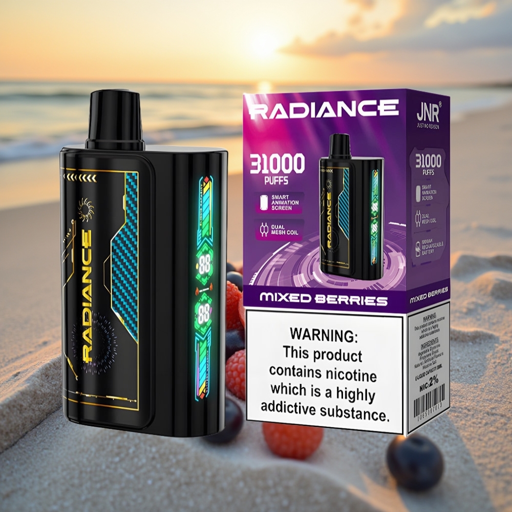 JNR Radiance 31000 Puffs Vienreizējās lietošanas vape JAUNAJĀ OGĻU GAUME, 28ml, 950mAh