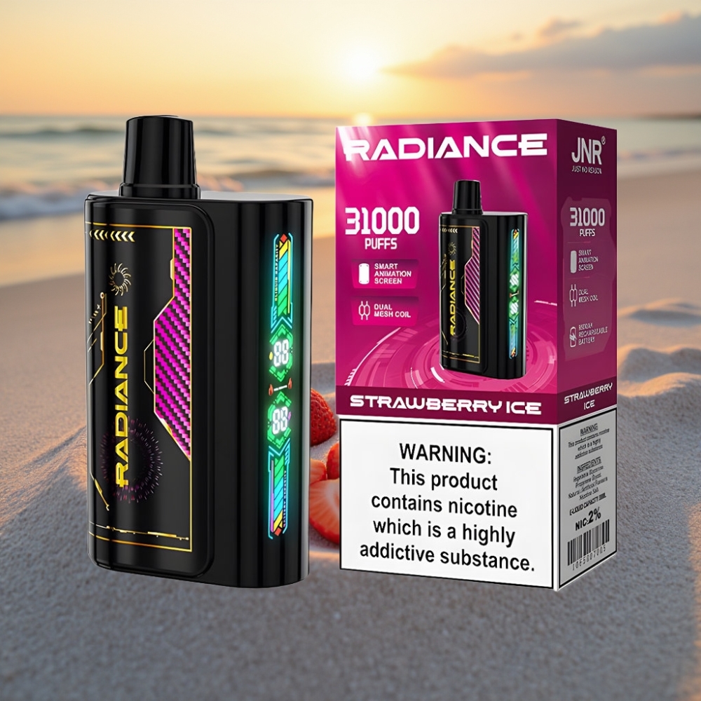 JNR Radiance 31000 Puffs Vienreizējās lietošanas vape ZEMENEŠU LEDUS 28ml 950mAh Type-C 2%