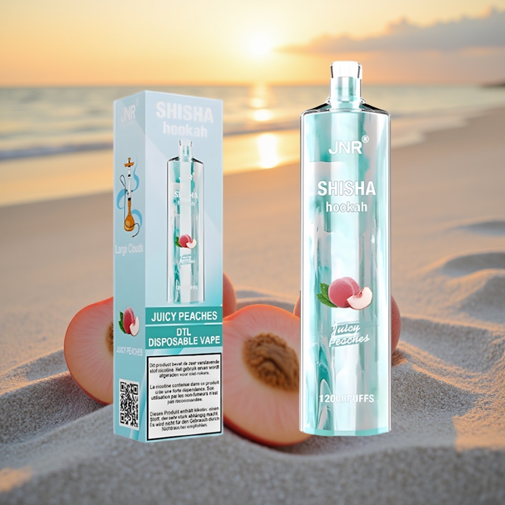 JNR Shisha Hookah 12000 Puffs Vienreizējās lietošanas vape Sulu Persiki (750mAh, 24ml, 0.6Ω)