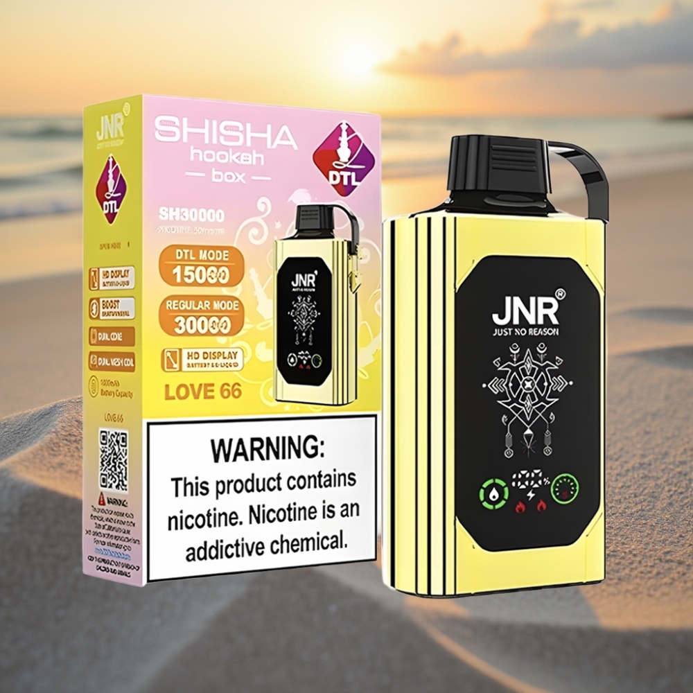 JNR Shisha Hookah Box 20500 Puffs Vienreizējās lietošanas vape Mīlestība 66, HD displejs, 1000mAh, 25ml, Type-C, Dual Mesh Coil