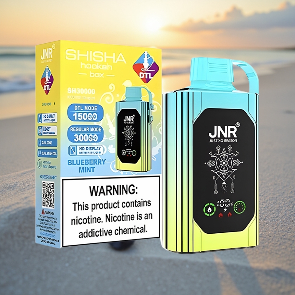 JNR Shisha Hookah Box 20500 Puffs Vienreizējās lietošanas vape Zilā Melleņu Mētra HD Displejs, 1000mAh, 25ml, Type-C, Dual Mesh Coil
