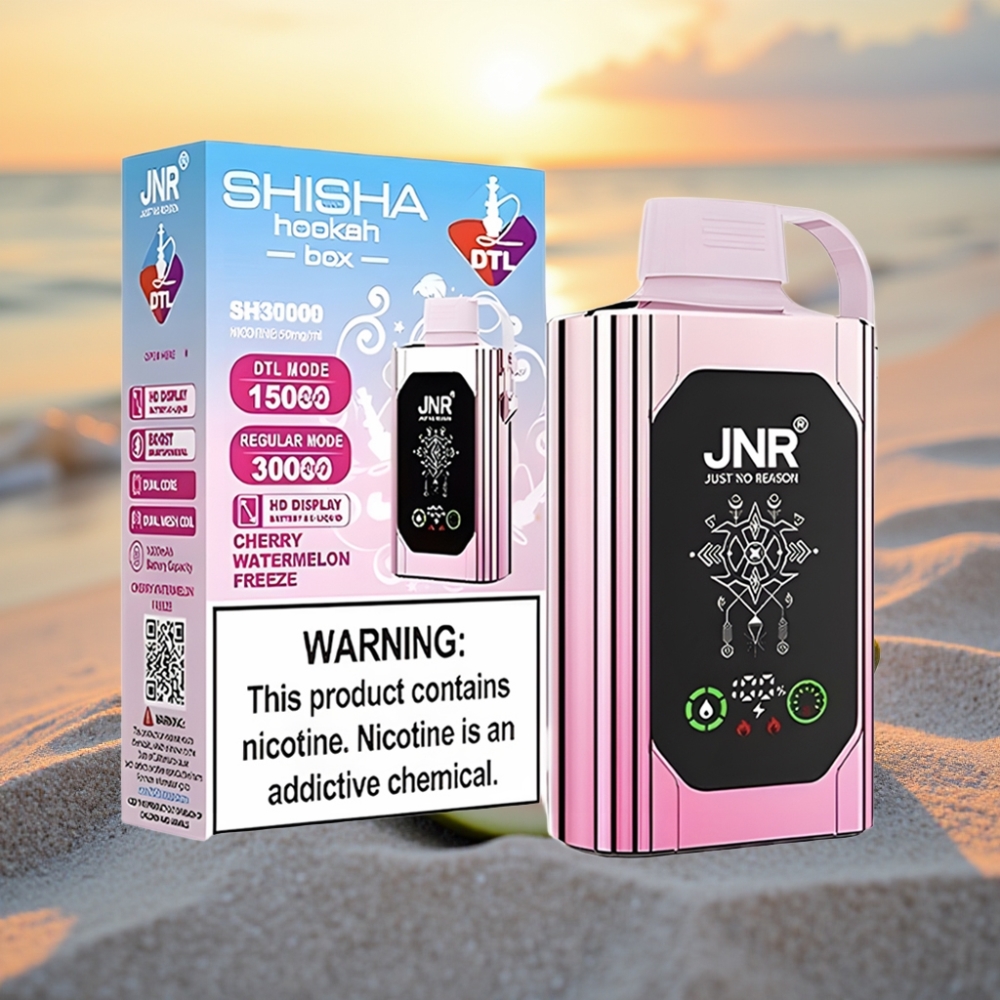 JNR Shisha Hookah Box 20500 Puffs Vienreizējās lietošanas vape Ķiršu Arbūza Ledus, HD displejs, 1000mAh, 25ml, Type-C, Dual Mesh Coil, 0%/2%/5% nikotīna