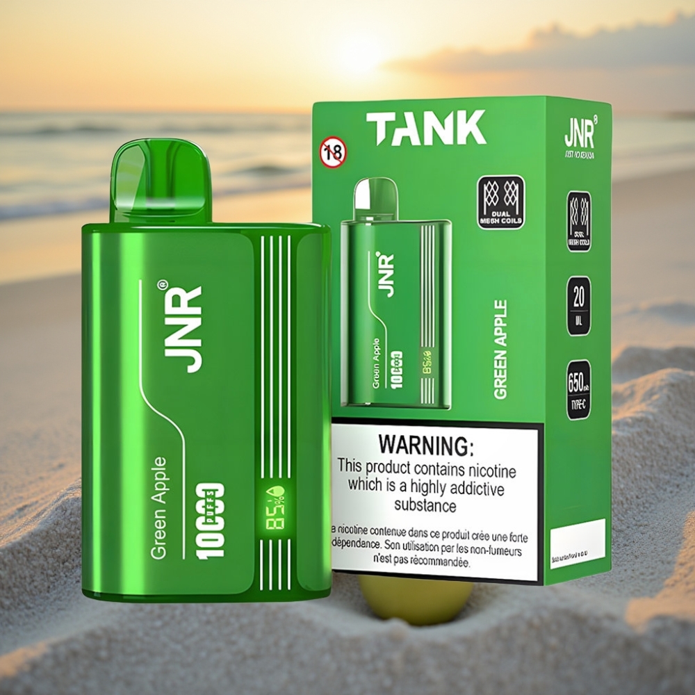 JNR Tank 10000 Puffs Vienreizējās lietošanas vape Zaļā ābolu persiku bumbieris, Digitālais displejs, Tipa-C uzlāde, 20ml e-smēķis