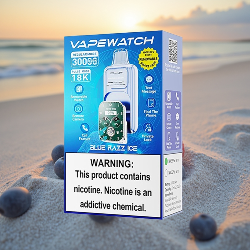 JNR VapeWatch 30000 Pūšu Izmetamais Veips Zilā Aveņu Ledus, 1000mAh, 19mL, 5%