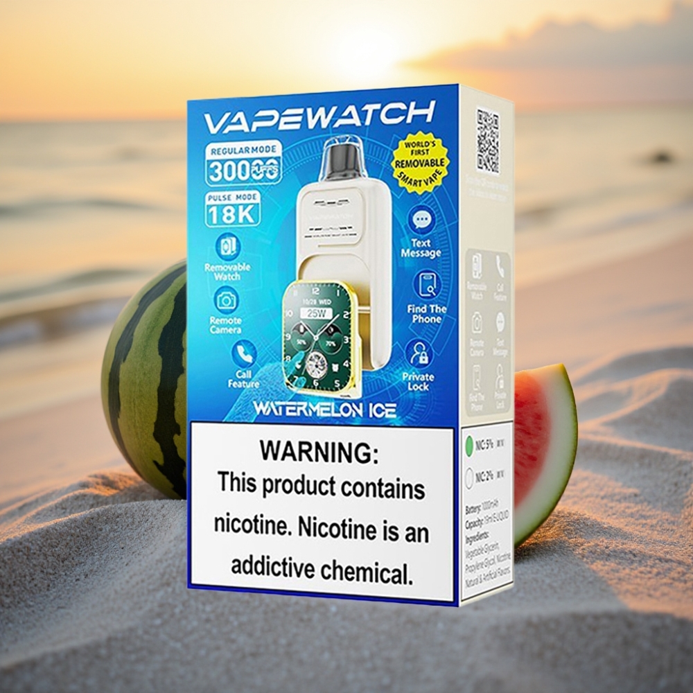 JNR VapeWatch 30000 Puffs Vienreizējās lietošanas vape Arbūzu Ledus, 1000mAh, 19mL, 5%, Type-C
