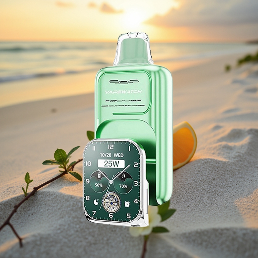 JNR VapeWatch 30000 Puffs Vienreizējās lietošanas vape Maiami Mētra 30 000 pufi, 1000mAh, 19mL, 5% nikotīns, Type-C