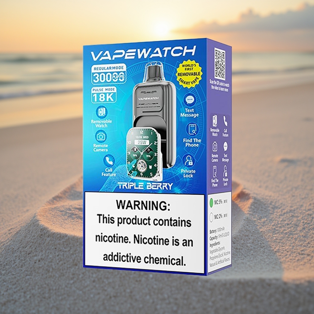 JNR VapeWatch 30000 Puffs Vienreizējās lietošanas vape Trīskāršo Ogļu, 1000mAh, 19mL, 5%