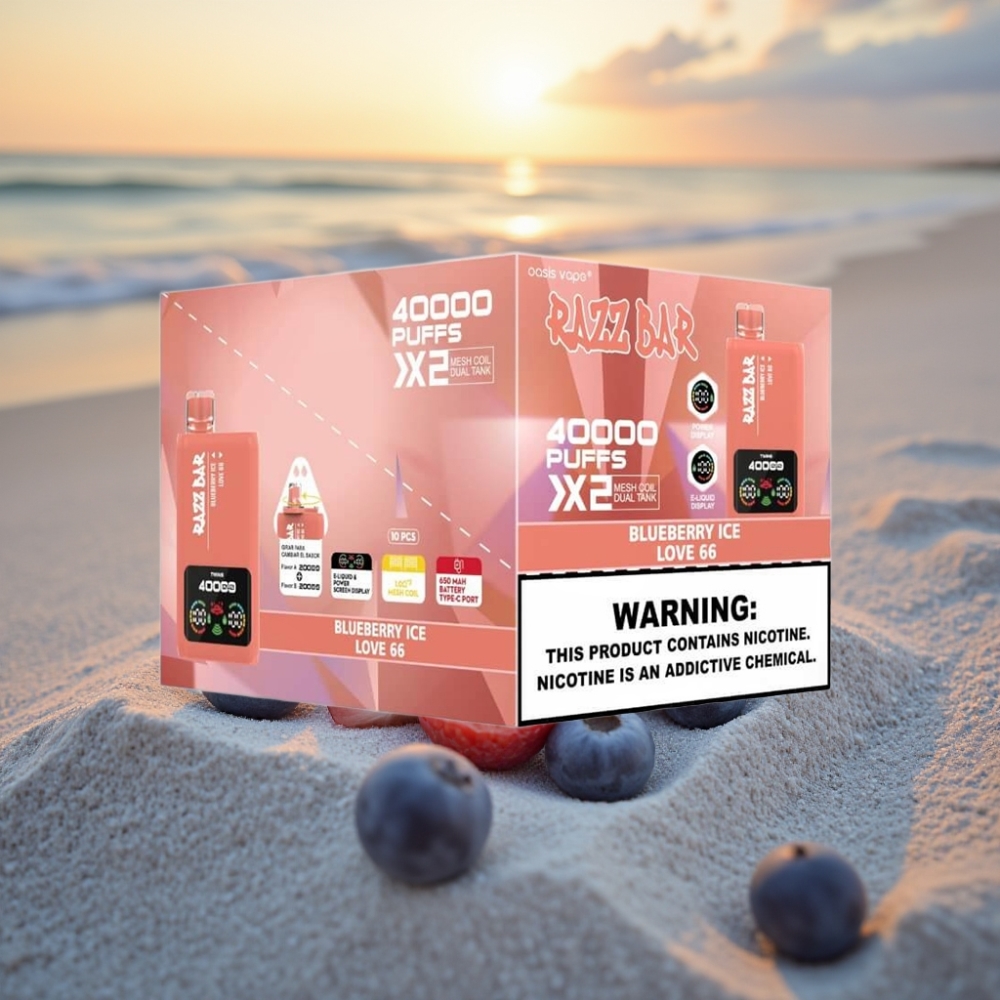 Razz Bar 40000 Puffs Vienreizējās lietošanas vape EKRĀNS AR BATERIJAS STATUSU, TĪKLA SPOLE 1.0Ω×2, 650 mAh, TYPE-C, 2%/5% nikotīns, MĒTELES & MĪLESTĪBA 66