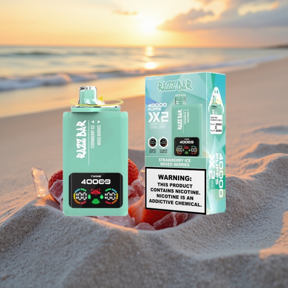 Razz Bar 40000 Puffs Vienreizējās lietošanas vape ZEMENEŅU LEDUS & JAUktu OGļu 1.0Ω×2 Mēsla Spole 650mAh Type-C