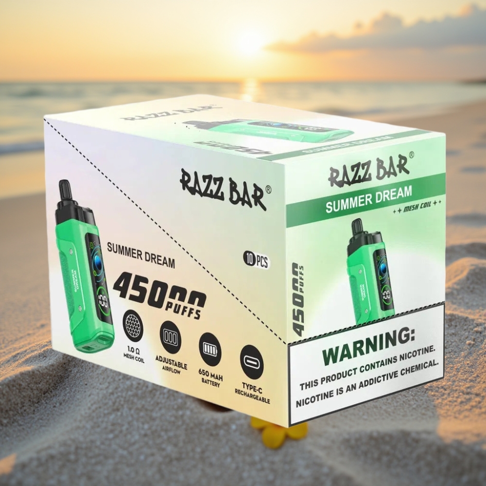 Razz Bar 45000 Pūfu Vienreizējās lietošanas vape Vasaras Sapnis, 1.0 Ohm, Adjustable Airflow, 650mAh, Type-C, 20mg/ml