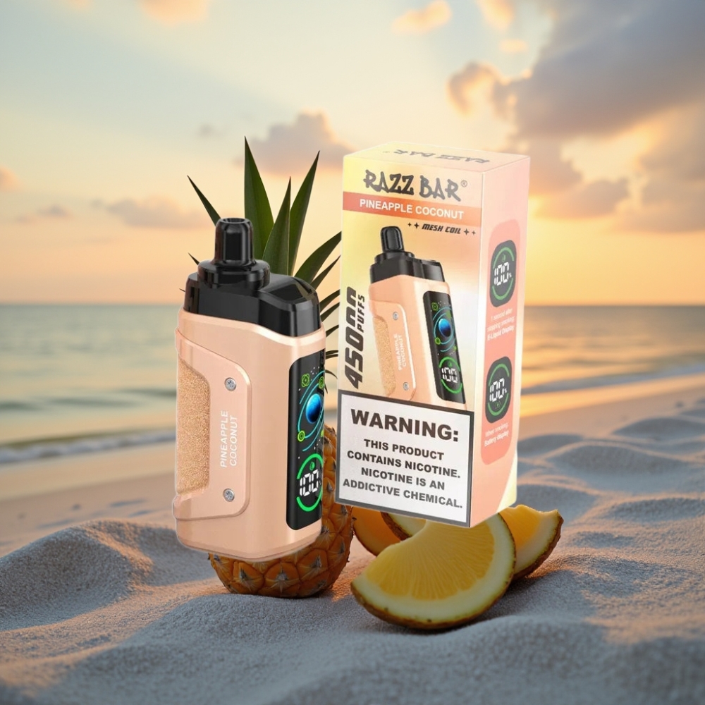 Razz Bar 45000 Puffs Vienreizējās lietošanas vape Ananāsu Kokosrieksts, 1.0 Ohm, Type-C, 20 mg/ml