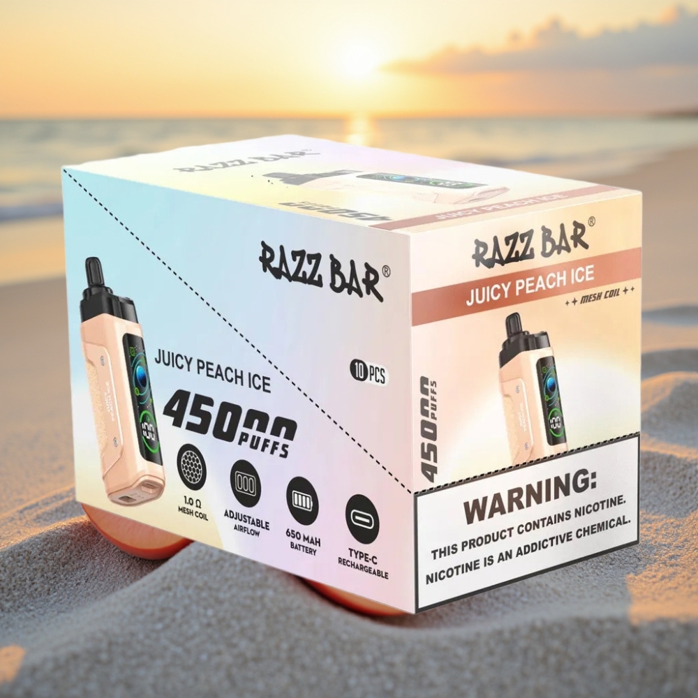 Razz Bar 45000 Puffs Vienreizējās lietošanas vape Dzidrs Persiku Ledus ar 1,0 Ohm, Type-C