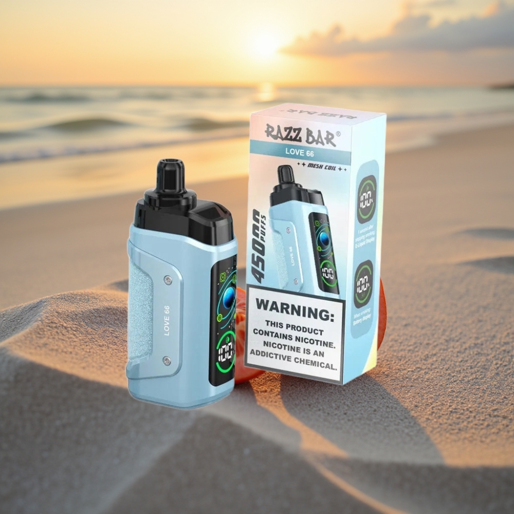 Razz Bar 45000 Puffs Vienreizējās lietošanas vape Mīlestība 66, 1.0 Ohm, Type-C, 20 mg/ml