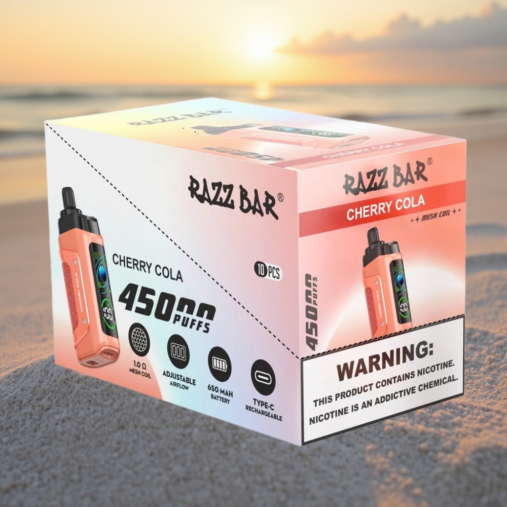 Razz Bar 45000 Puffs Vienreizējās lietošanas vape Ķiršu Kola, 1.0 Ohm, Type-C, 20 mg/ml