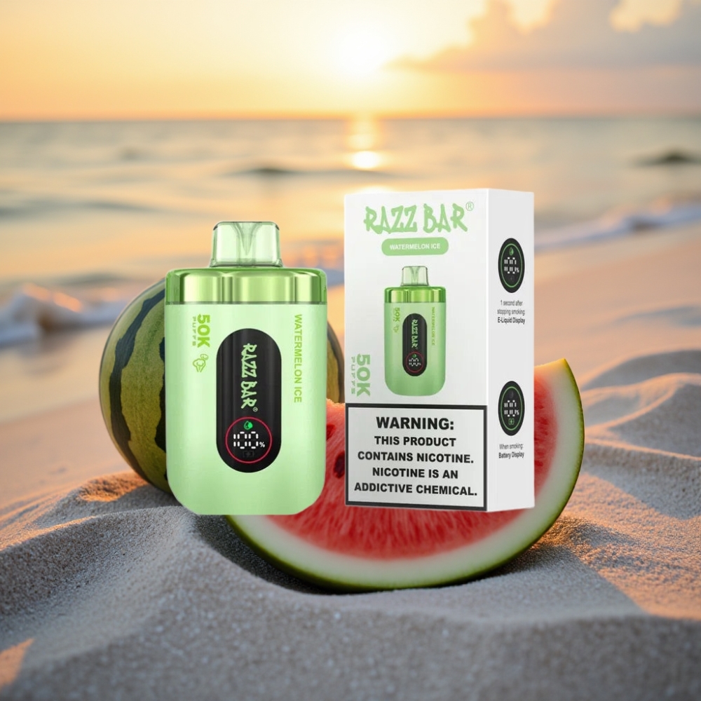 Razz Bar 50K Puffs Vienreizējās lietošanas vape Arbūzu Ledus ar 1.0 Ohm Mesh Coil un Type-C