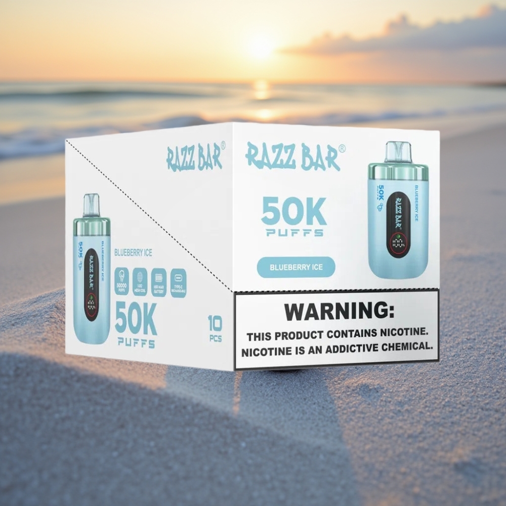 Razz Bar 50K Puffs Vienreizējās lietošanas vape Krāšņu Oga Ledus, 1.0 Ohm, 650mAh, Type-C, 2% Nikotīns