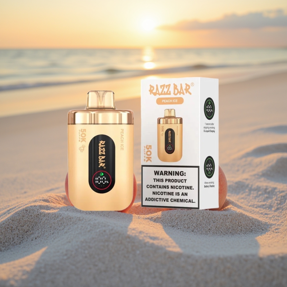 Razz Bar 50K Puffs Vienreizējās lietošanas vape Persiku Ledus ar 1.0 Ohm Mesh Coil un Type-C