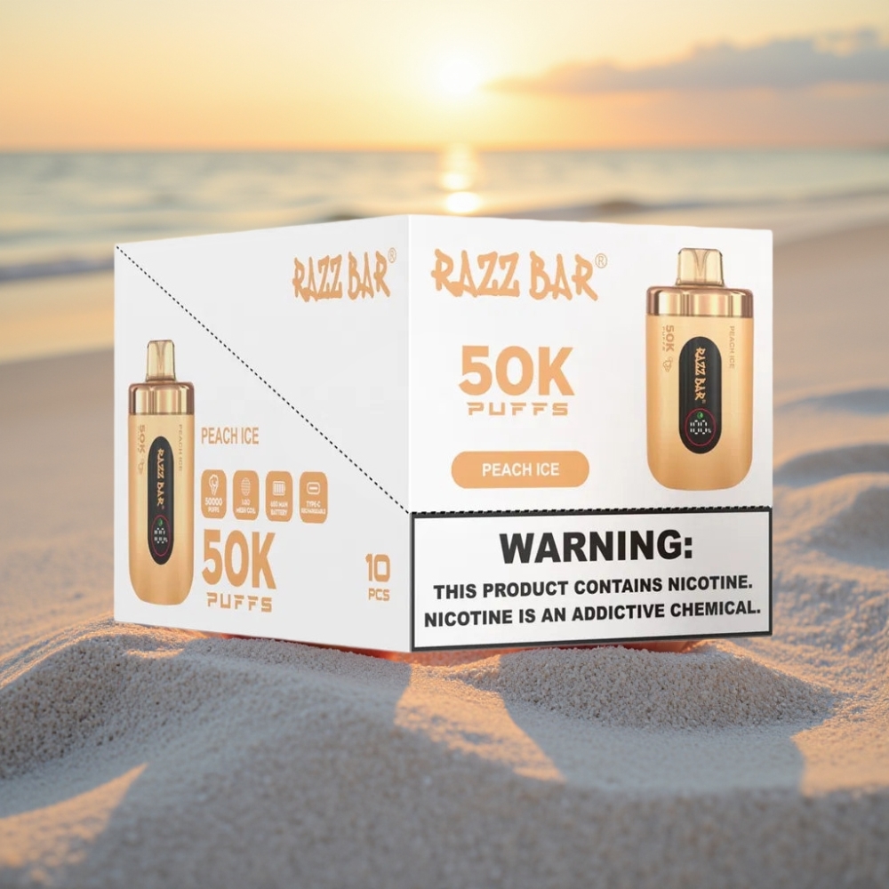 Razz Bar 50K Puffs Vienreizējās lietošanas vape Persiku Ledus ar 1.0 Ohm Mesh Coil un Type-C