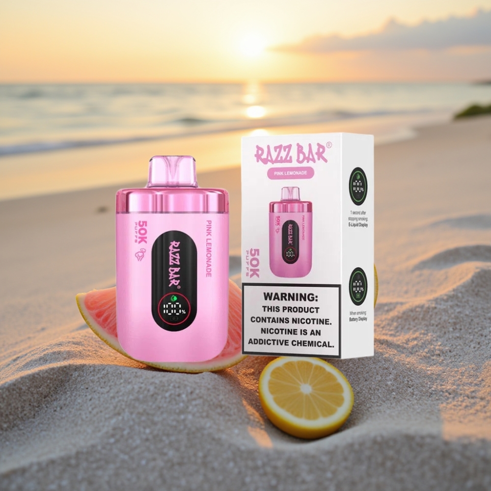 Razz Bar 50K Puffs Vienreizējās lietošanas vape Rozā Citronāde, 50000 Ievilcieni, 1.0 Ohm, 650mAh, Type-C, 2% Nikotīna