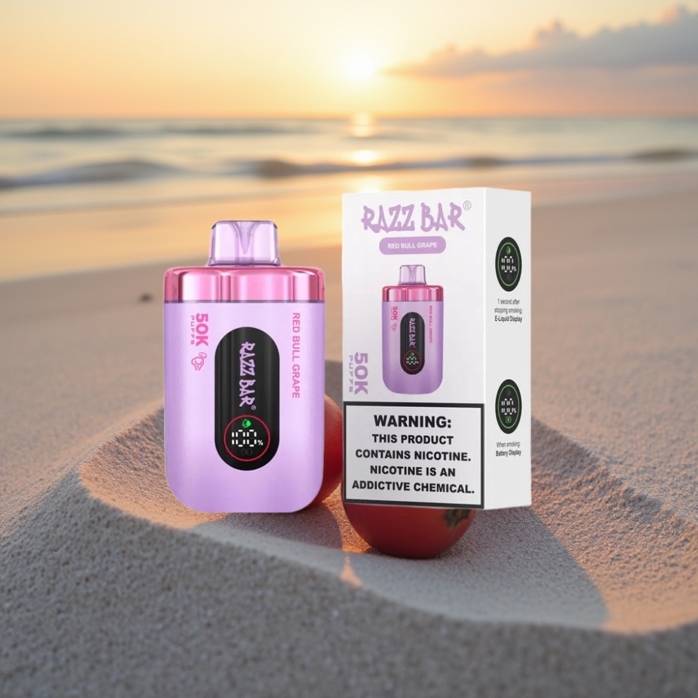 Razz Bar 50K Puffs Vienreizējās lietošanas vape Sarkanā Vērsele Vīnogu ar Aveņu, 1.0 Ohm, 650mAh, Type-C, 2% Nikotīna