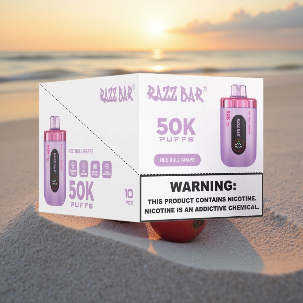 Razz Bar 50K Puffs Vienreizējās lietošanas vape Sarkanā Vērsele Vīnogu ar Aveņu, 1.0 Ohm, 650mAh, Type-C, 2% Nikotīna