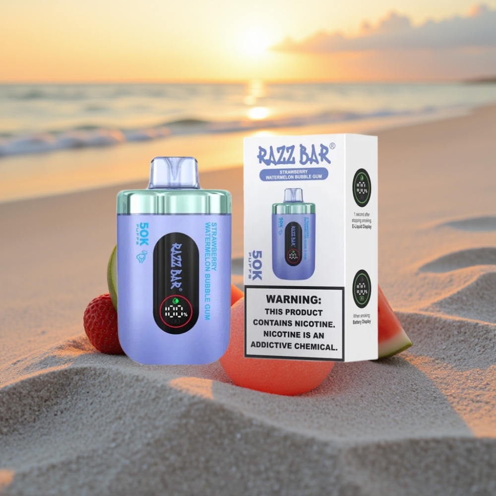 Razz Bar 50K Puffs Vienreizējās lietošanas vape Zemeņu Arbūza Sapņu Gumija, 50000 Puffs, 1.0 Ohm, 650mAh, Type-C, 2% Nikotīns