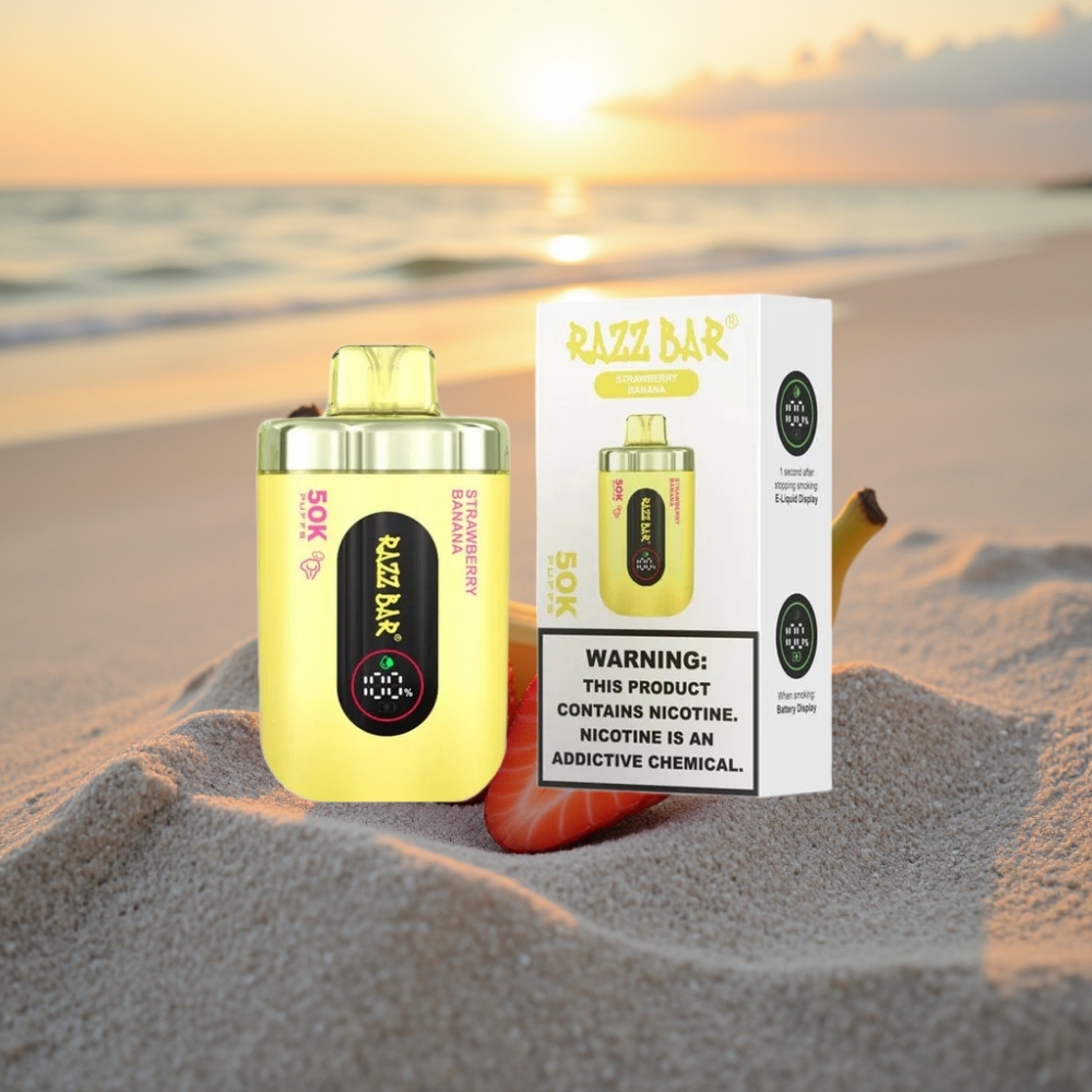 Razz Bar 50K Puffs Vienreizējās lietošanas vape Zemeņu Banāns, 1.0 Ohm, 650mAh, Type-C, 2% Nikotīna